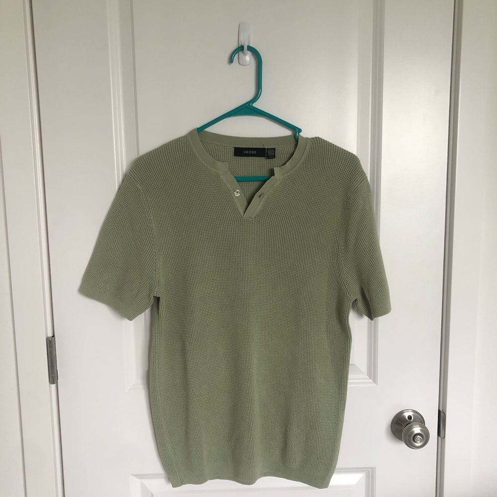 Hedge Green Knit Short Sleeve Sweater Shirt